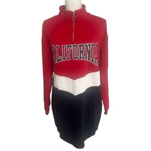 H&M California Colorblock Long Sleeve Quater Zip Mini Casual Dress NWOT